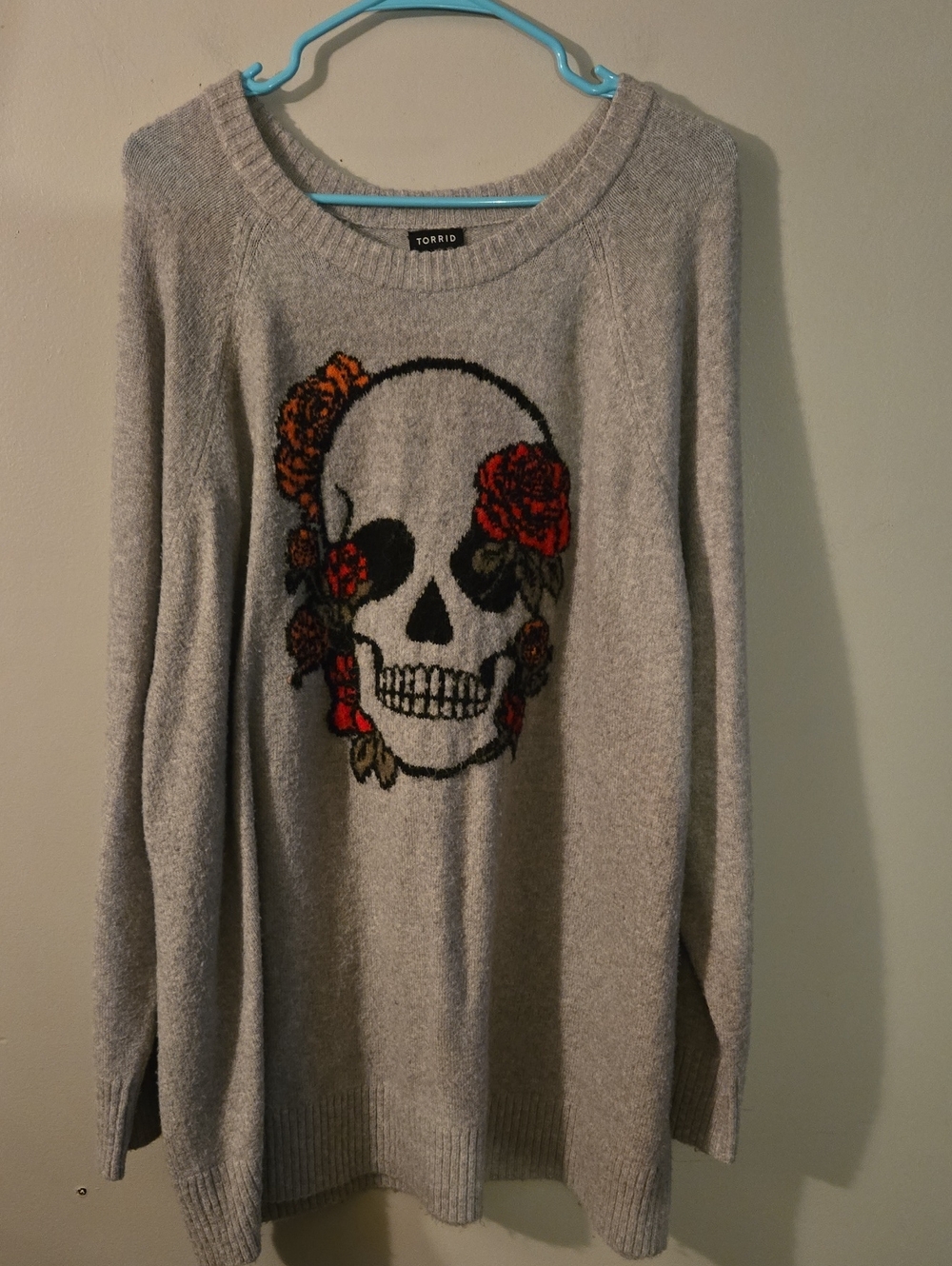 Torrid Gray Skull & Rose Sweater